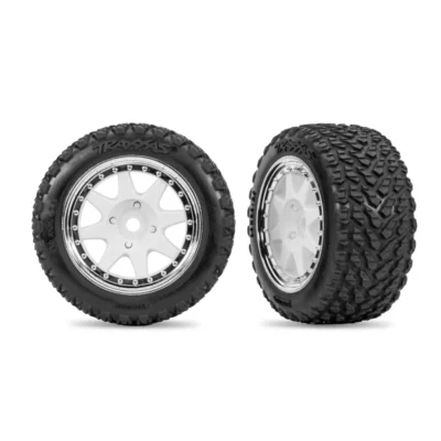 Traxxas Mini Rally Rear Wheels With Rally Tires (White/Chrome) (2pcs)