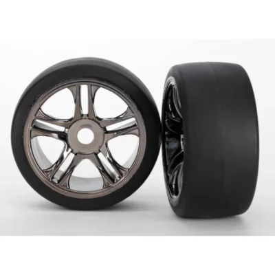 Traxxas XO-1 Front Wheels & Belted S1 Slick Tires (Black Chrome) (2pcs)