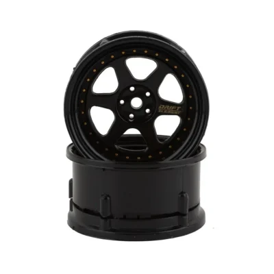 DS Racing Drift Element 6 Spoke Drift Wheels (Triple Black w/Gold Rivets) (2) (Adjustable Offset) w/12mm Hex (DSC-DE-207)