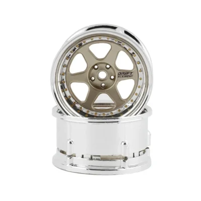 DS Racing Drift Element 6 Spoke Drift Wheels (Gold & Chrome w/ Gold Rivets) (2) (Adjustable Offset) w/12mm Hex (DSC-DE-216)