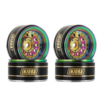 Injora 1.0" Bullet Hole Brass Beadlock Wheels w/ Negative Offset (-2.65mm) (4pcs) (Rainbow)