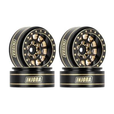 Injora 1.0 Plus (1.1") 12-Spoke Brass Beadlock Wheels (4pcs) (Black/Gold)