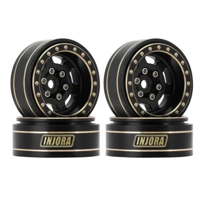 Injora 1.0 Plus (1.1") 6-Spoke Brass Beadlock Wheels (4pcs) (Black)