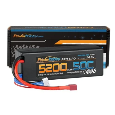 Power Hobby 4S 14.8V 5200mAh 50C LiPo Battery Hard Case w/ T-Plug