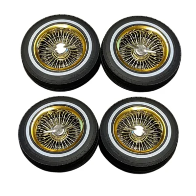 Redcat SixtyFour/Monte Carlo Whitewall Low Pro Tires and Gold Wheels w/ Knock offs & Wheel Nuts (Not Glued)