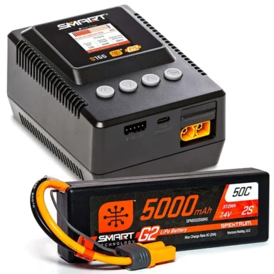 Spektrum RC Smart G2 PowerStage 2S Bundle w/ 2S Smart LiPo Battery (IC5) (5000mAh/50C) & S155 Charger