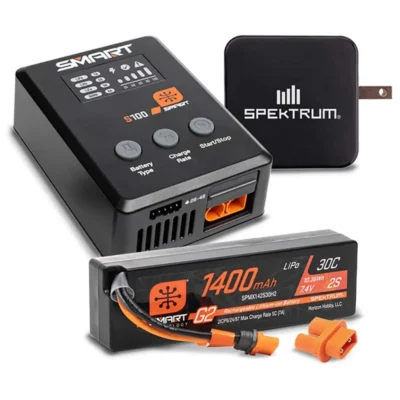 Spektrum RC Smart 2S Powerstage Bundle (7.4V/1400mAh/30C LiPo Battery w/ IC2 Connector / S100 Charger / 65W Power Block)