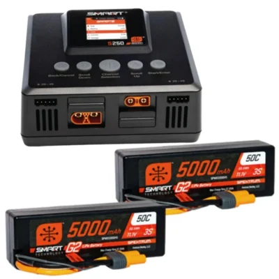 Spektrum RC Smart G2 6S PowerStage Surface Bundle (2 X 5000mAh 3S 50C LiPo Battery (IC5) / 2 X 50W S250 Dual Charger)