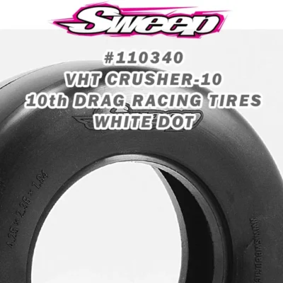 Sweep Racing 1/10th Drag VHT Crusher-10 Belted Tire White Dot Medium Compound (2pcs) w/ MAX FITS Medium Open Cell Foam Inserts