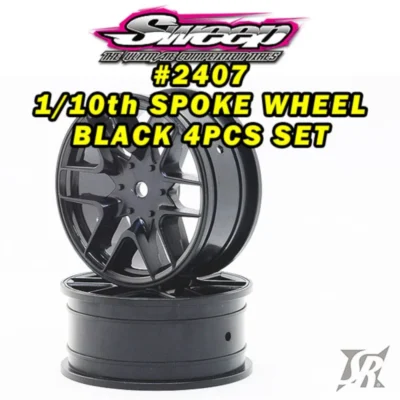 Sweep Racing 1/10th Touring Car 12 Spoke Black Wheels (4pcs) (SWE-2407)