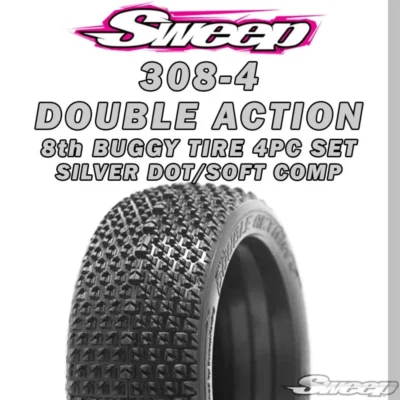Sweep Racing Double Action Soft Compound Silver Dot 1/8th Buggy Tire Set (4pcs)