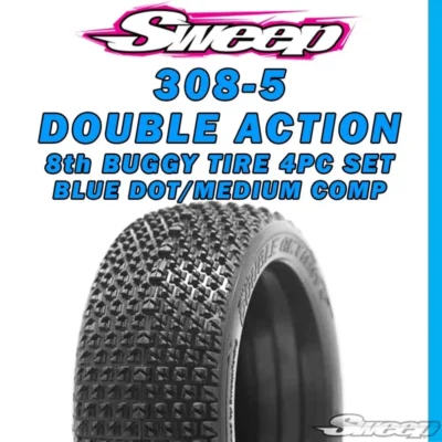 Sweep Racing Double Action Medium Compound Blue Dot 1/8th Buggy Tire Set (4pcs)