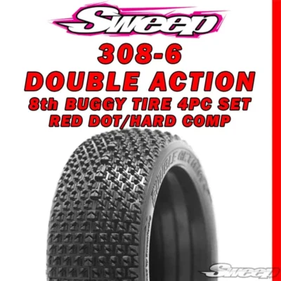 Sweep Racing Double Action Hard Compound Red Dot 1/8th Buggy Tire Set (4pcs)