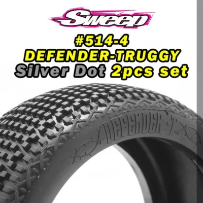 Sweep Racing Defender-T Soft Compound Silver Dot 1/8th Truggy Tire Set Pre-Glued Yellow Dish Wheels 4pcs