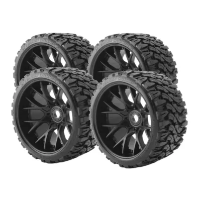 Sweep Racing Monster Truck Terrain Crusher Belted Tire Black Wheel Preglued 4pc Set