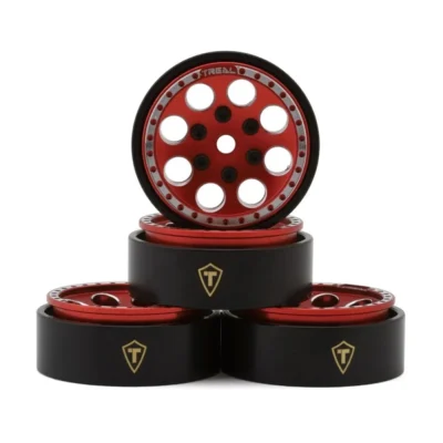 Treal Hobby 1.0" 8-Hole Beadlock Wheels w/ Brass Rings (Red) (4pcs)