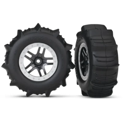 Traxxas Slash 4x4 Paddle Tires w/ Black & Satin Chrome Wheels (2pcs)