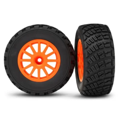 Traxxas Rally Gravel Pattern Premounted Tires w/ 12 Spoke Wheels (Orange) (TSM Rated) (2pcs)