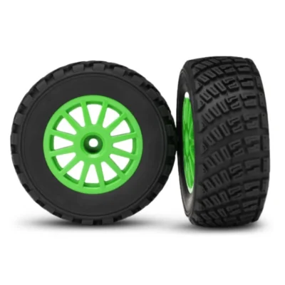 Traxxas Rally Gravel Pattern Premounted Tires w/ 12 Spoke Wheels (Green) (TSM Rated) (2pcs)