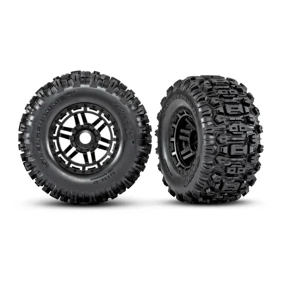 Traxxas Maxx Sledgehammer Tires w/ Black Wheels (Dual Profile 2.8" outer, 3.6" inner) (2) (17mm Splined) (8973)