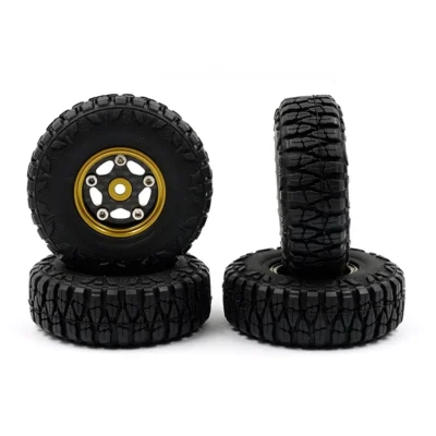 Yeah Racing Black/Gold Aluminum CNC 5 Spoke w/ Carbon Fiber Beadlock Wheel Set 1/24 Scale (WL-0170GM)