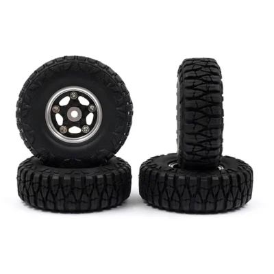 Yeah Racing Black/Silver Aluminum CNC 5 Spoke w/ Carbon Fiber Beadlock Wheel Set 1/24 Scale (WL-0170SV)